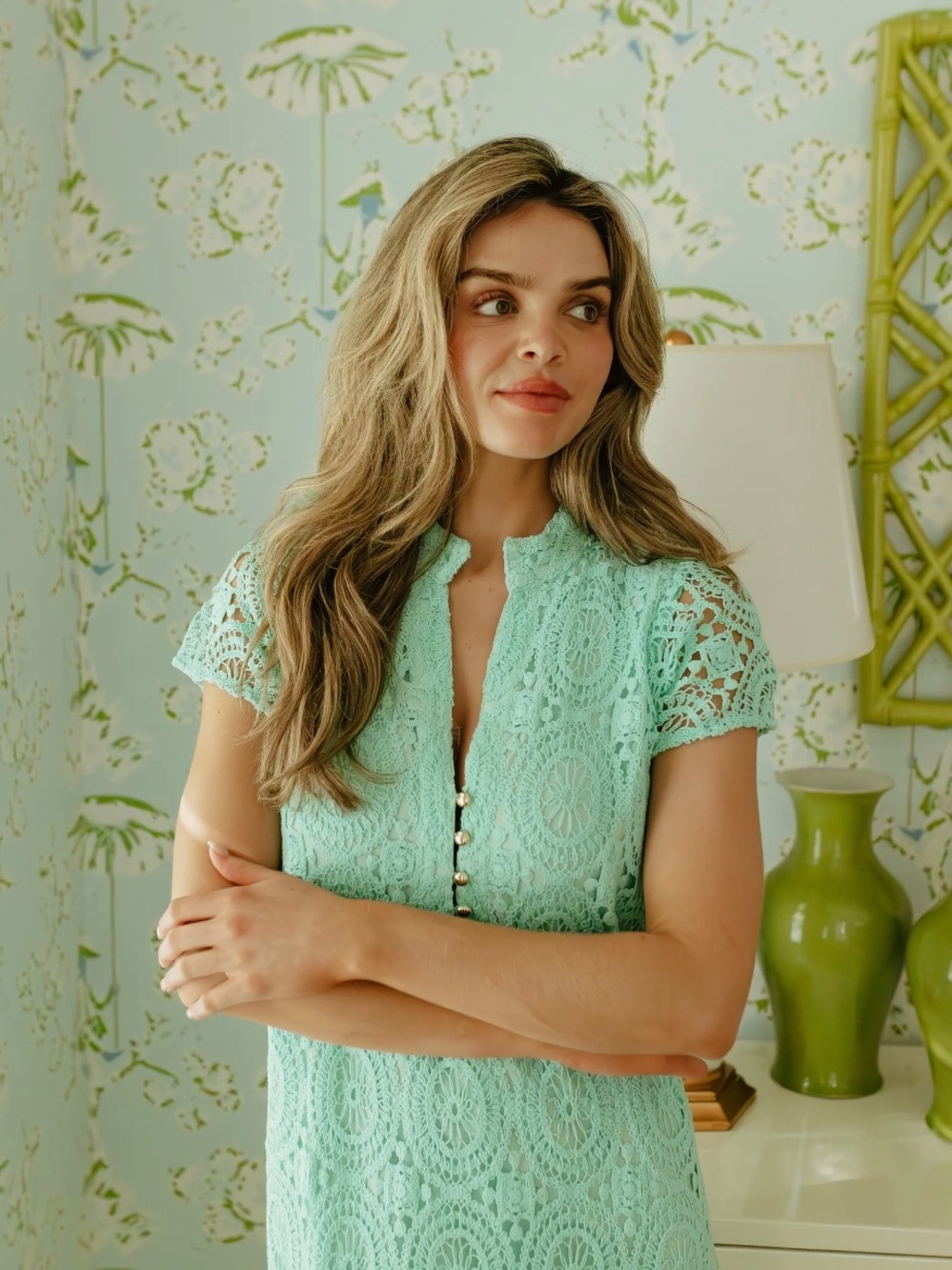 BNWT Sail to Sable Mint Crochet Lace Short Sleeve Midi Dress - Picture 2 of 9
